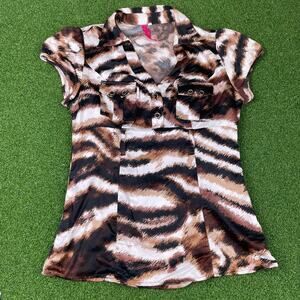 Heart Soul Animal Print Cap Sleeve Pockets Summer Top Sz L